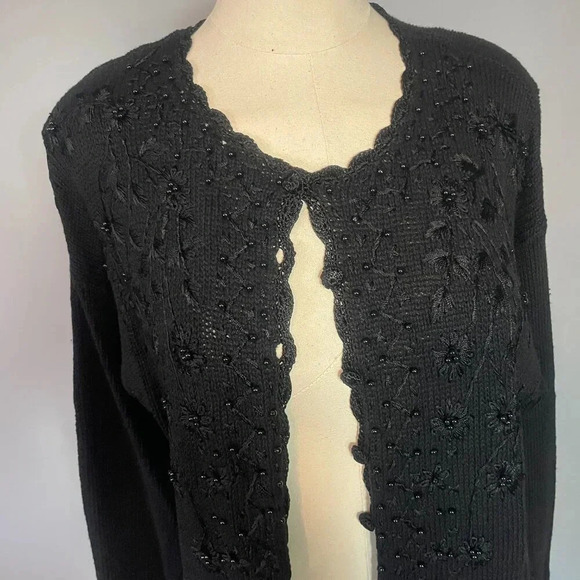 NWT Vintage 90s Black Dark Academia Floral Embroidered Knit Cardigan - Picture 3 of 14
